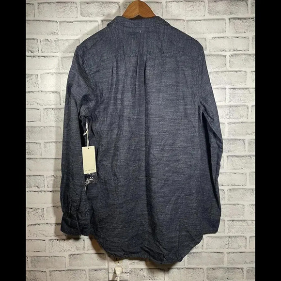 Men’s On The Byas Long Sleeve Button Up Navy Blue Jean Colored Shirt, Medium - Picture 2 of 5
